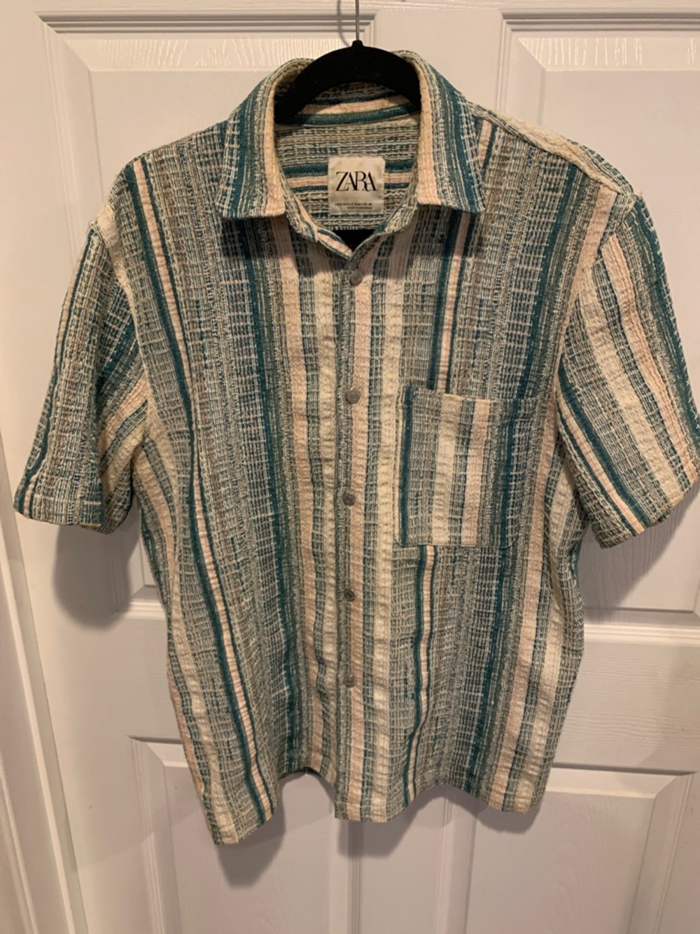 ZARA Vertical Stripe Short-Sleeve Button-Up